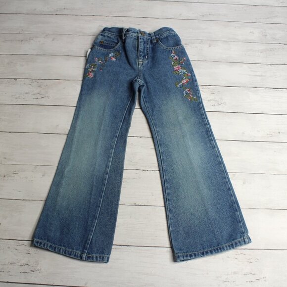 Vintage Mary Kate and Ashley Denim Blue Jeans Girl's Size 5 Embroidered Flare - Picture 1 of 7